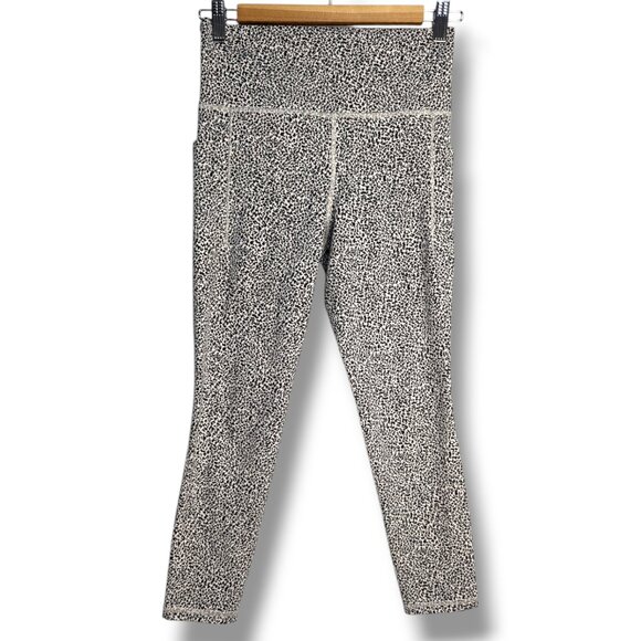 Athleta Leggings Womens Small Black White Salutation Stash Pocket Textured - Picture 1 of 4